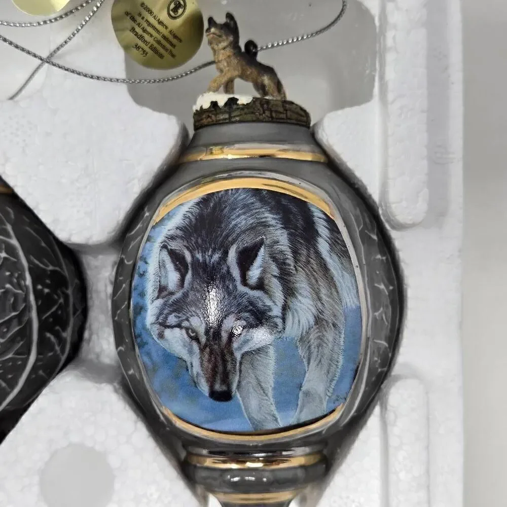 BRADFORD EDITIONS VOICES OF THE WILDERNESS SET 5 3 X WOLF 3D CHRISTMAS ORNAMENT